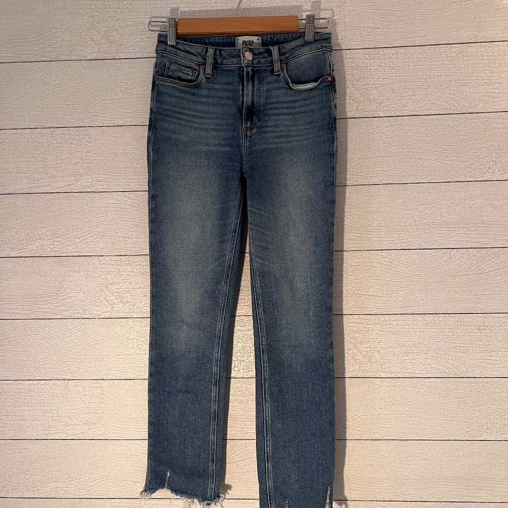 Cindy High Waist Destroyed Hem Straight Leg Jeans